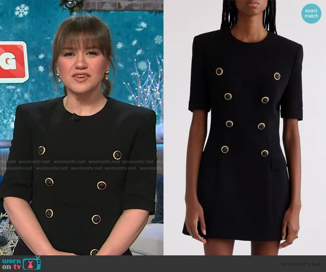 Balmain Button Detail Crepe Minidress worn by Kelly Clarkson on The Kelly Clarkson Show