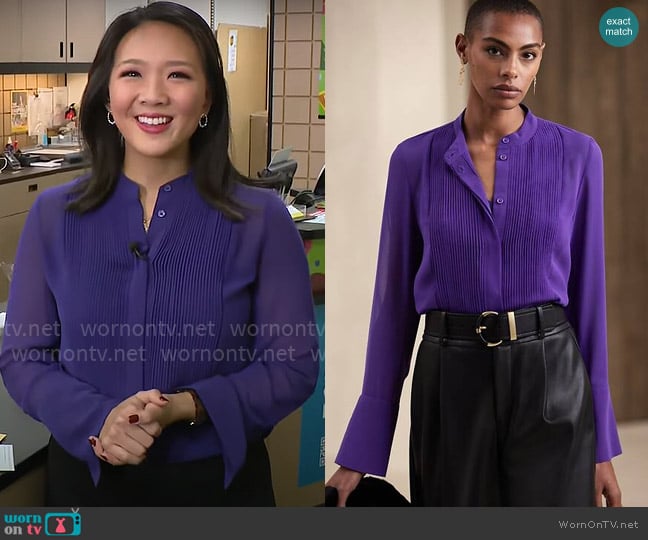 Banana Republic Tuxedo Shirt in Panama Purple worn by Nancy Chen on CBS Mornings
