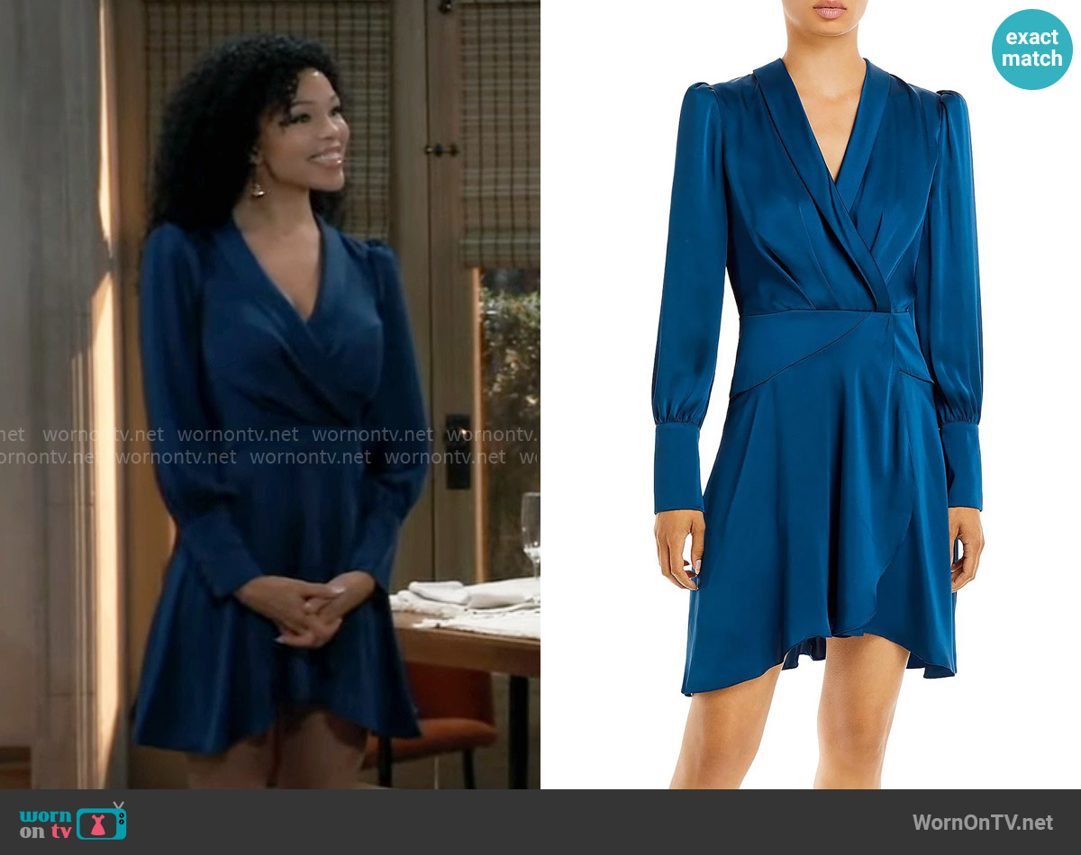 Bcbgmaxazria Faux Wrap Mini Dress in Poseidon worn by Portia Robinson (Brook Kerr) on General Hospital
