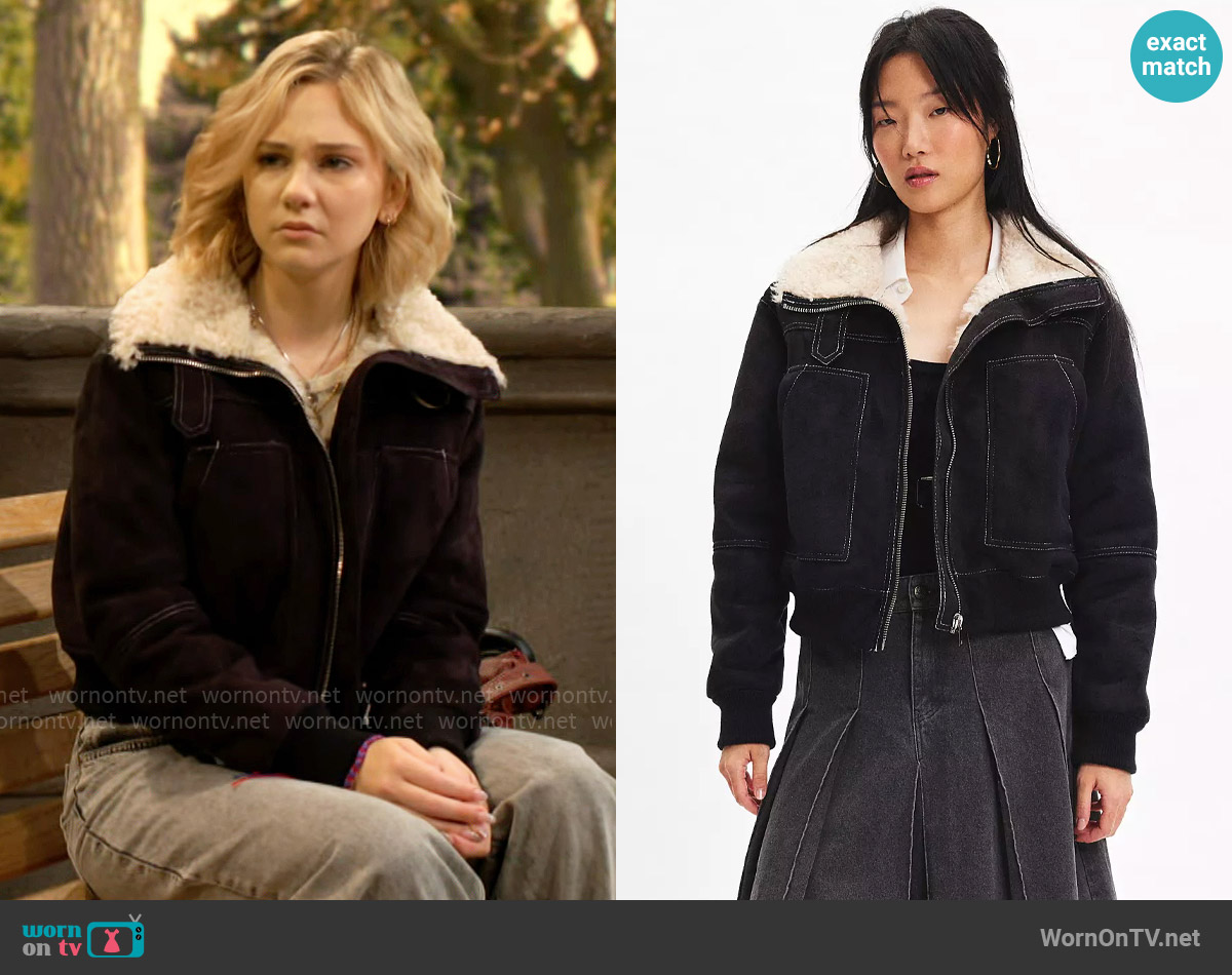 BDG August Faux Suede Bomber Jacket worn by Lucy Romalotti (Lily Brooks O’ Briant) on The Young and the Restless