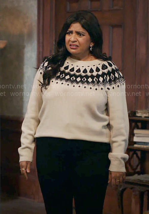 Bela’s embellished fair isle sweater on Ghosts
