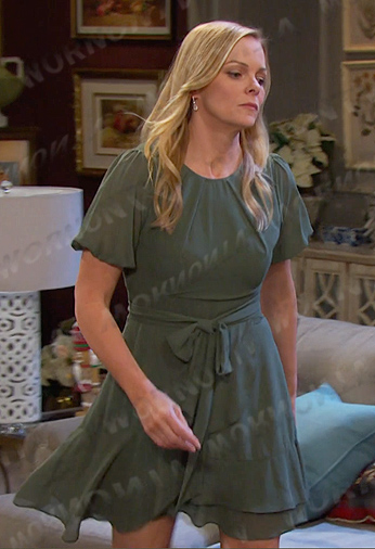 Belle’s green tie waist chiffon dress on Days of our Lives