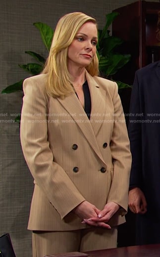 Belle’s beige pinstripe blazer and pants on Days of our Lives