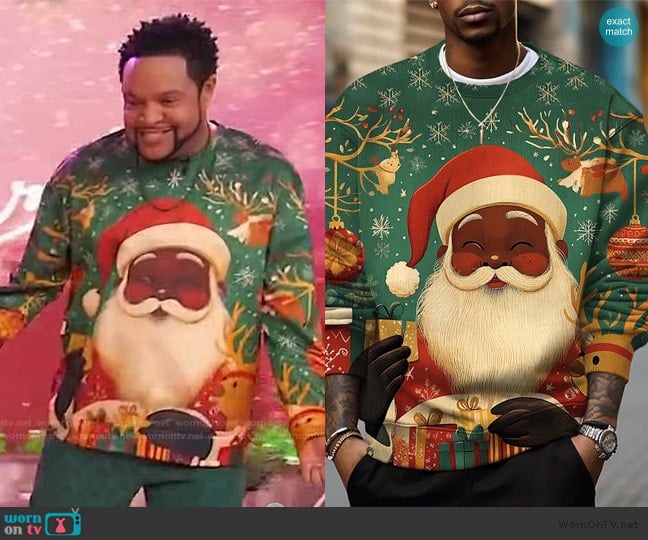 Black DY Christmas Eve Black Santa Claus Cartoon Art Print Casual Sweatshirt worn by Jawn Murray on Sherri