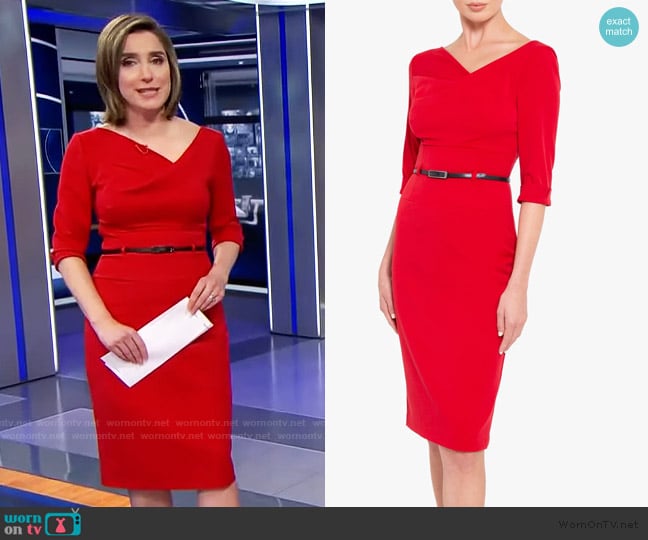 Black Halo 3/4 Sleeve Jackie O Dress worn by Margaret Brennan on CBS Evening News