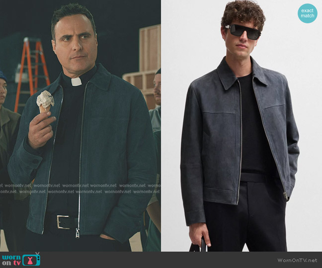 Boss Regular-fit Jacket in Suede Dark Blue worn by Jack Wilson (Dominic Fumusa) on Elsbeth