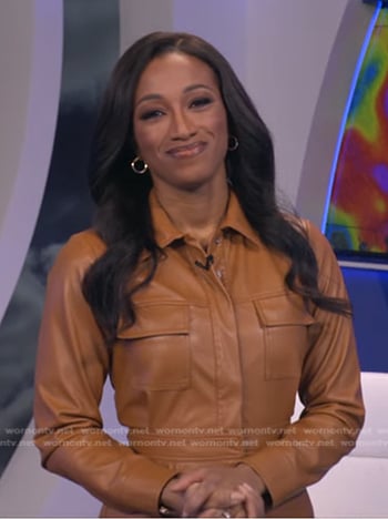 Brittany’s brown tan leather shirtdress on Good Morning America