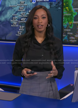 Brittany’s grey plaid wrap skirt on Good Morning America