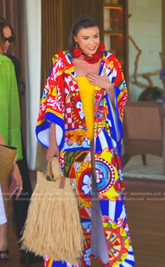 Bronwyn’s multicolor printed robe on The Real Housewives of Salt Lake City
