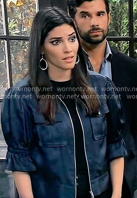 Brook Lynn’s teal satin short sleeved jacket on General Hospital