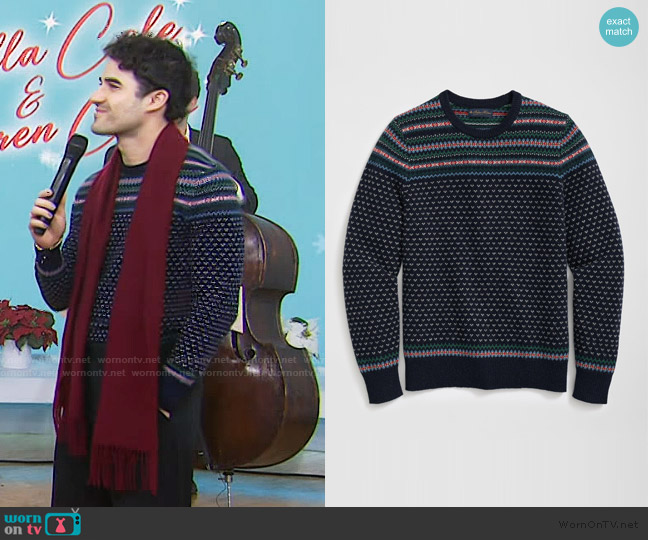 Brooks Brothers Wool-Alpaca Crewneck Sweater in Fair Isle Jacquard worn by Darren Criss on Today