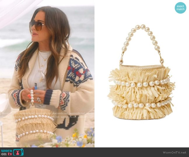 BTB Kate Pearl Handle Bucket Bag worn by Kyle Richards on The Real Housewives of Beverly Hills