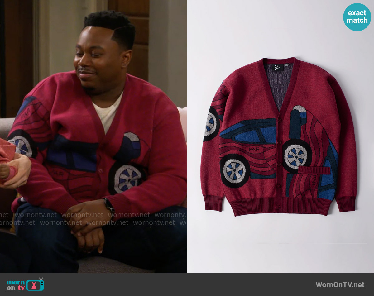 By Parra No Parking Cardigan worn by Marty (Marcel Spears) on The Neighborhood