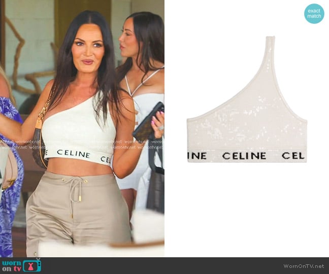 Celine One Shoulder Crop Top worn by Lisa Barlow on The Real Housewives of Salt Lake City