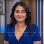 Celine Gounder’s blue short sleeve dress on CBS Mornings