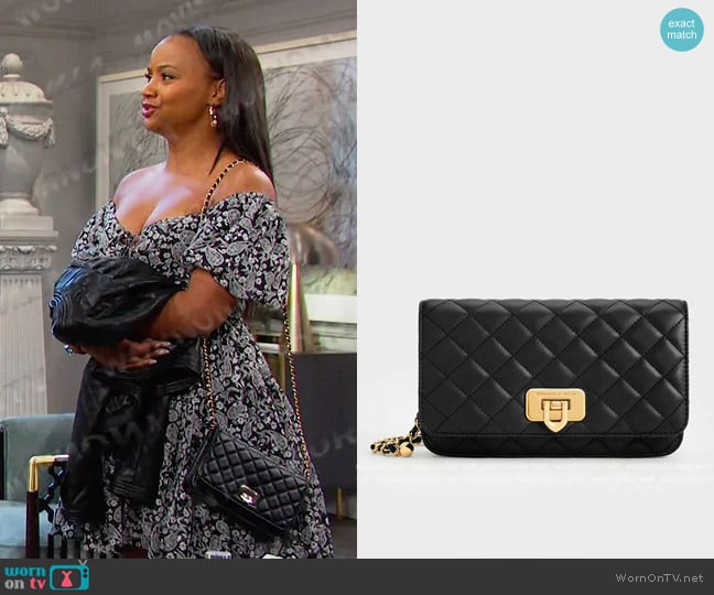 Charles & Keith Cressida Quilted Push-Lock Clutch worn by Chanel Dupree (Raven Bowens) on Days of our Lives
