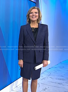 Christine’s navy pinstripe blazer and skirt on Today