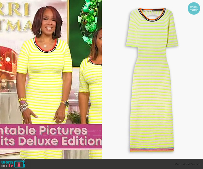 Christopher John Rogers Open-back striped jacquard-knit midi dress worn by Gayle King on Sherri