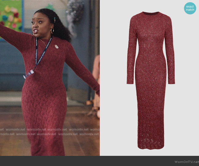 Cider Wool-Blend Metallic Knitted Maxi Dress worn by Janine Teagues (Quinta Brunson) on Abbott Elementary
