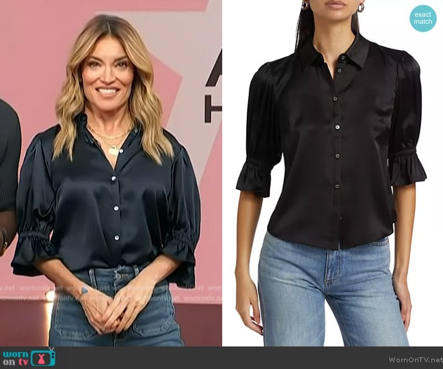 Cinq a Sept Fiona Silk Puff-Sleeve Blouse worn by Kit Hoover on Access Hollywood