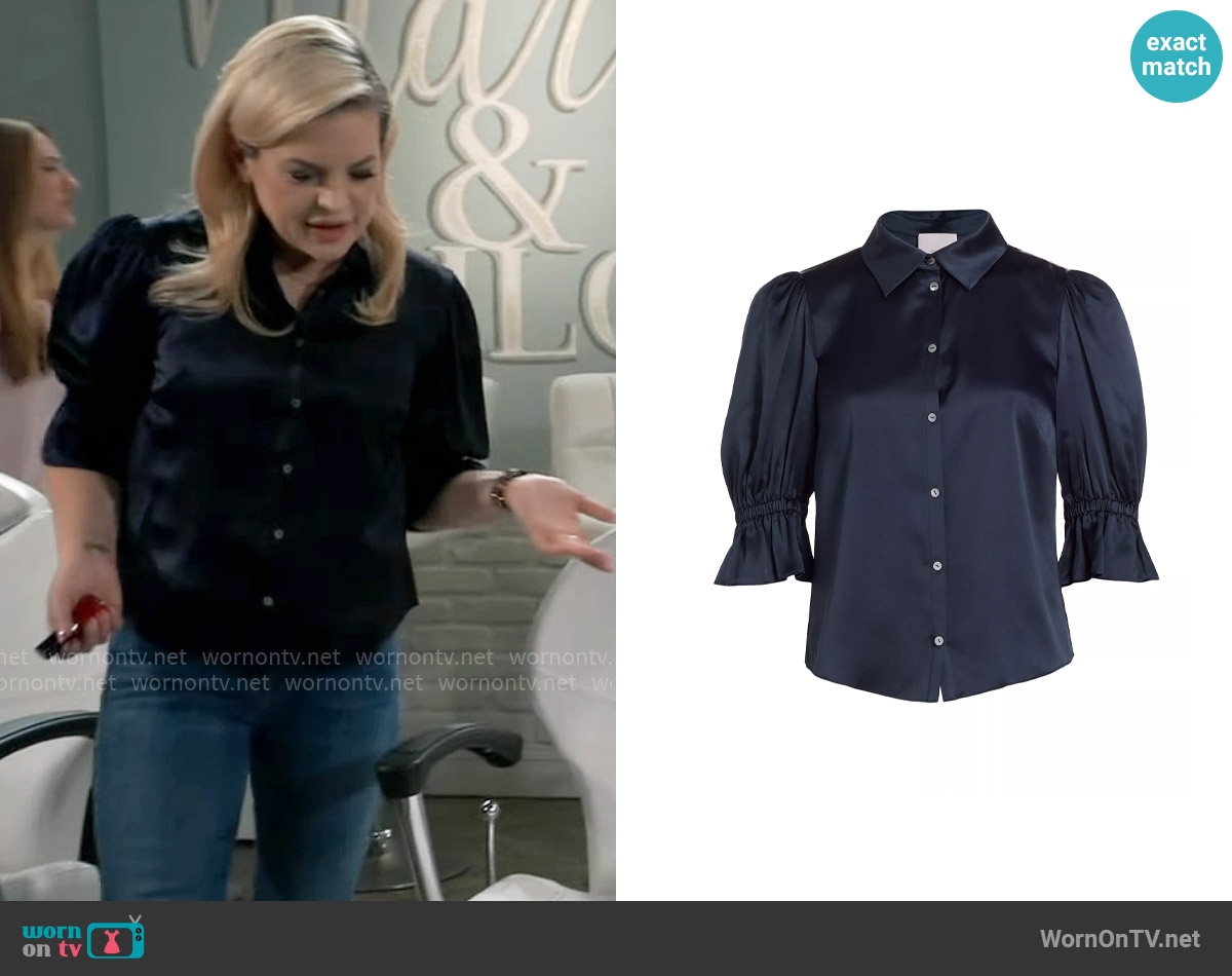 Cinq a Sept Fiona Top in Navy worn by Maxie Jones (Kirsten Storms) on General Hospital
