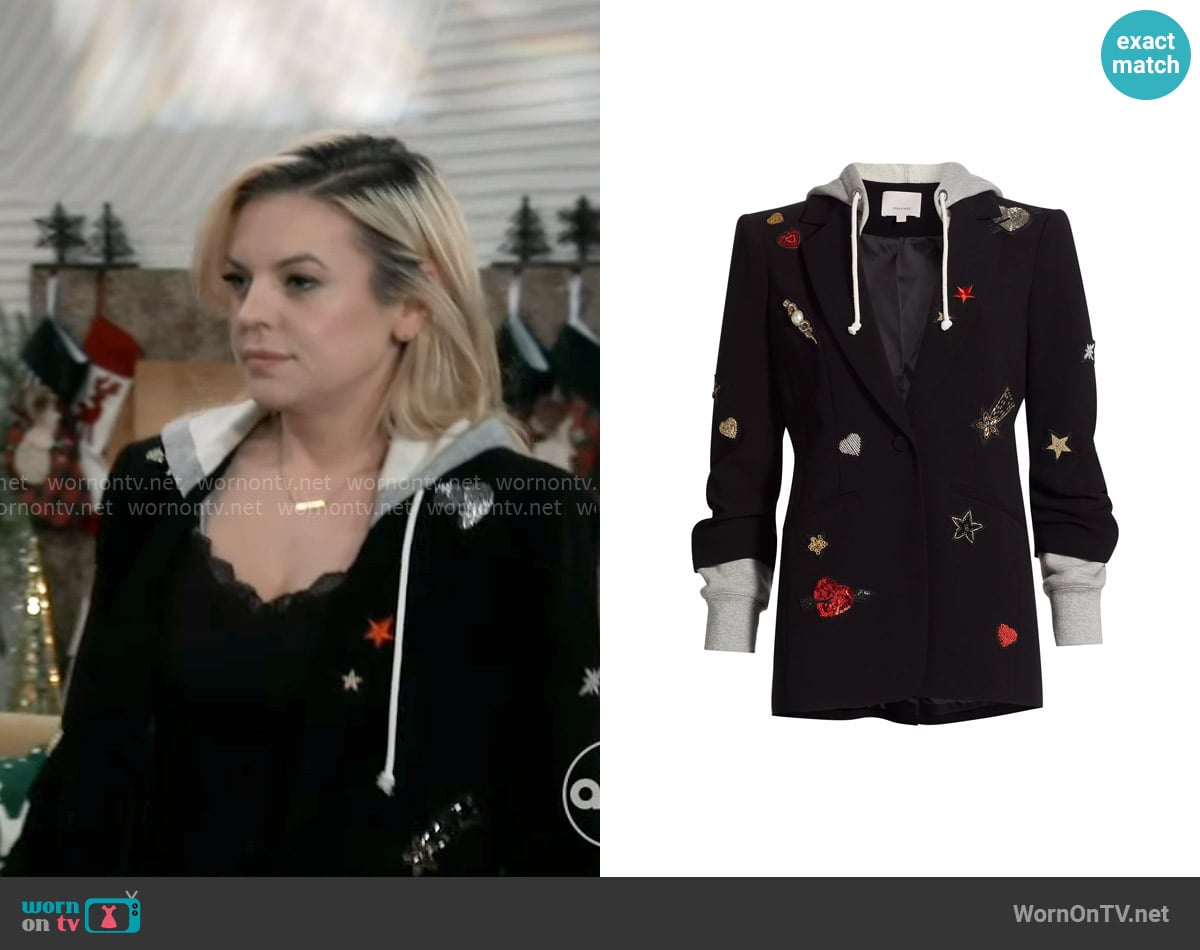 Cinq a Sept Nebula Embellished Hooded Khloe Jacket worn by Maxie Jones (Kirsten Storms) on General Hospital
