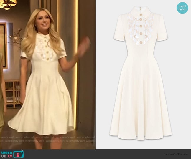 Cong Tri Floral Detailed Tweed Midi Dress worn by Paris Hilton on The Drew Barrymore Show