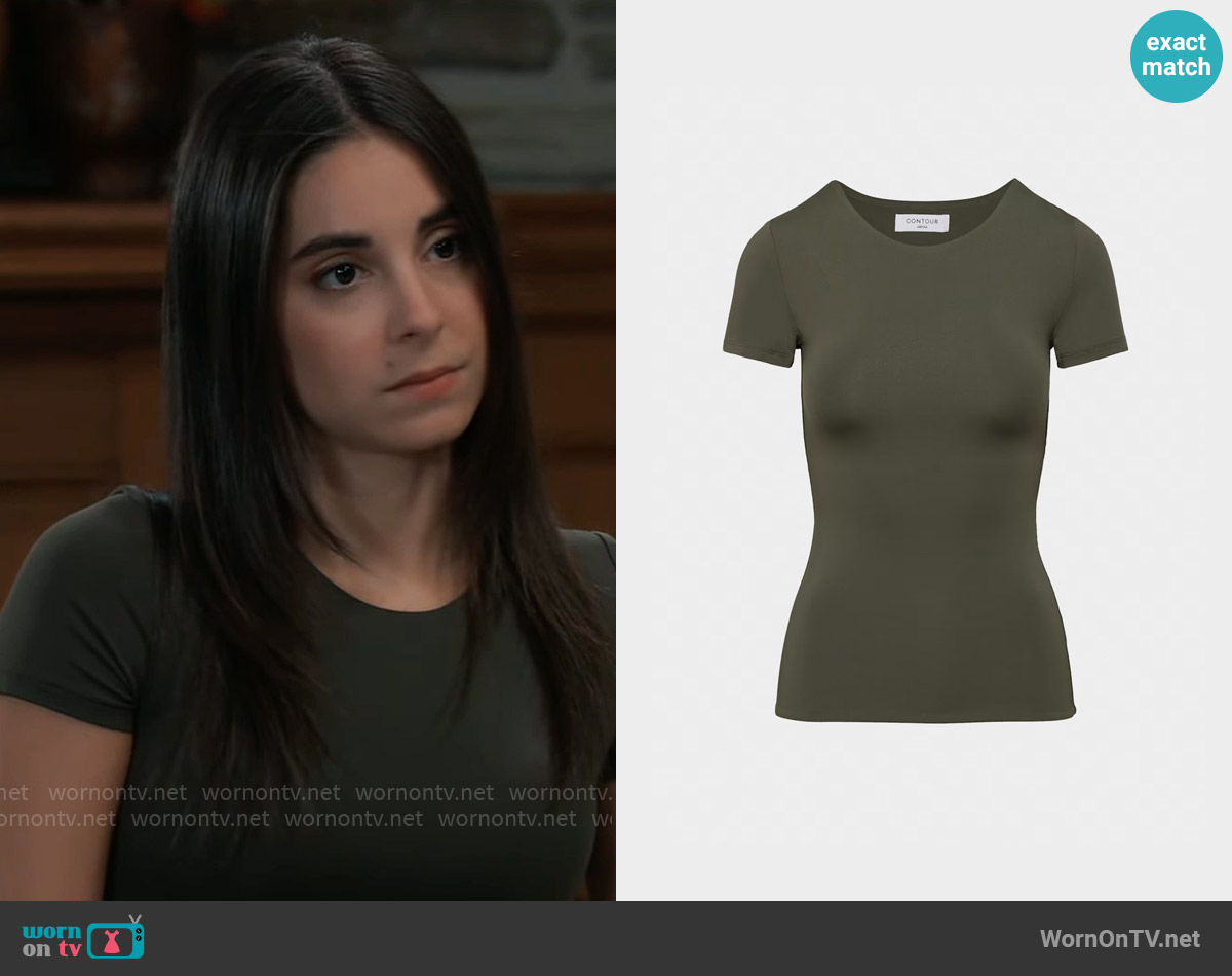Contour Crew Hip T-shirt in Dark Olive worn by Molly Lansing-Davis (Kristen Vaganos) on General Hospital