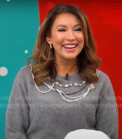 Courtney Cason’s grey embellished sweater on CBS Mornings