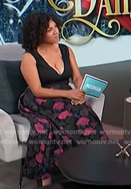 Damona Hoffman’s floral print plunging dress on Access Hollywood