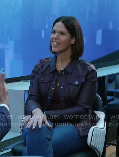 Dana Jacobson’s purple leather jacket on CBS Mornings