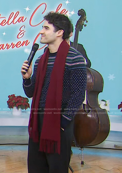 Darren Criss’s navy stripe knit sweater on Today