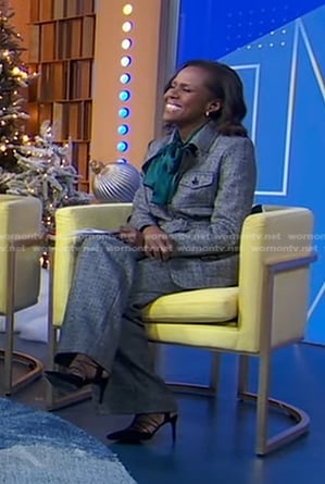 Deborah’s grey belted jacket and pants on Good Morning America