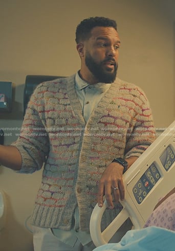 Dennis’s beige patterned cardigan on No Good Deed