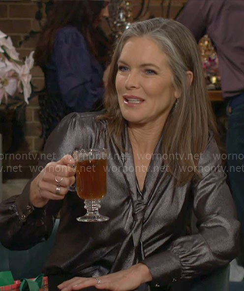 Diane’s silver tie neck blouse on The Young and the Restless