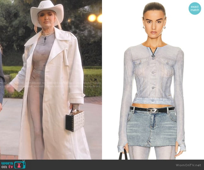 Diesel Printed Long Sleeve Top in Blue worn by Erika Jayne on The Real Housewives of Beverly Hills