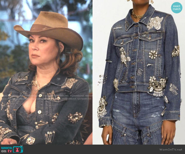 Dolce & Gabbana Rhinestone-embellished Denim Jacket worn by Jennifer Tilly on The Real Housewives of Beverly Hills