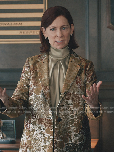 Elsbeth’s floral jacquard coat on Elsbeth