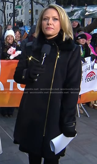 Dylan’s black fur collar zip coat on Today