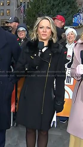 Dylan’s black fur collar zip coat on Today
