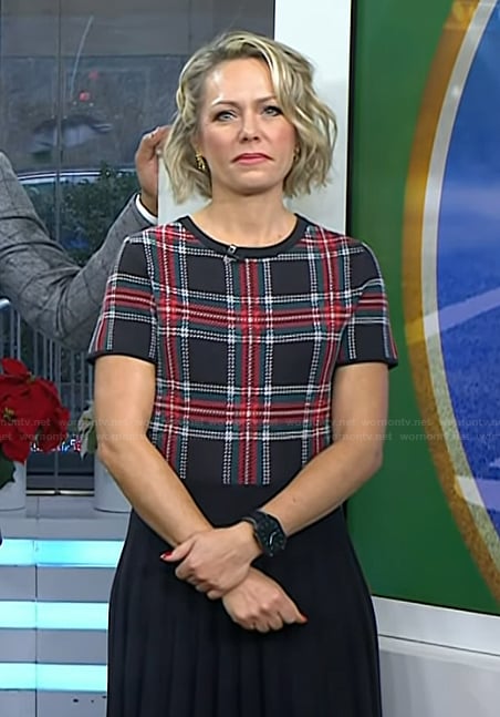 Dylan’s black plaid top and skirt on Today