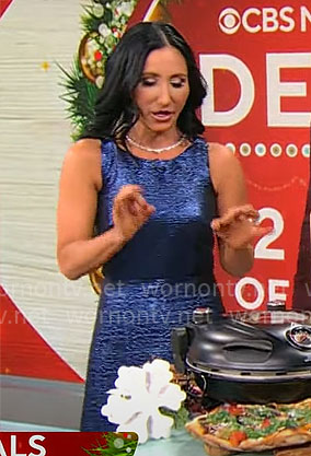 Elizabeth Werner’s metallic blue dress on CBS Mornings