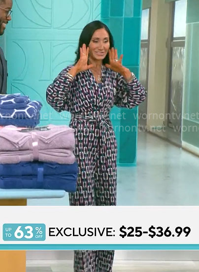 Elizabeth Werner’s chain print jumpsuit on CBS Mornings