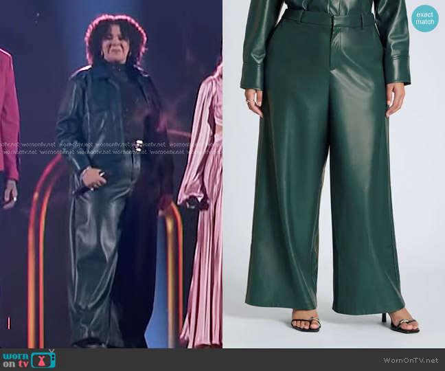 Eloquii Wide Leg Faux Leather Pant in June Bug worn by Shye Roberts on The Voice