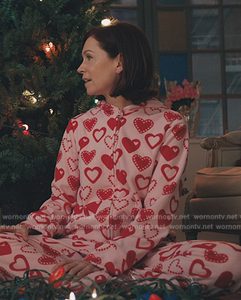 Elsbeth’s pink heart pajama jumpsuit on Elsbeth