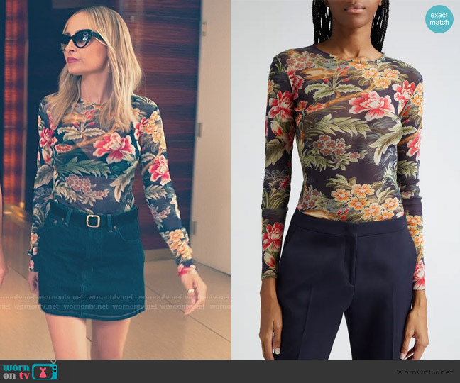 Etro Floral Long-Sleeve Mesh Top worn by Nicole Richie on Paris and Nicole The Encore