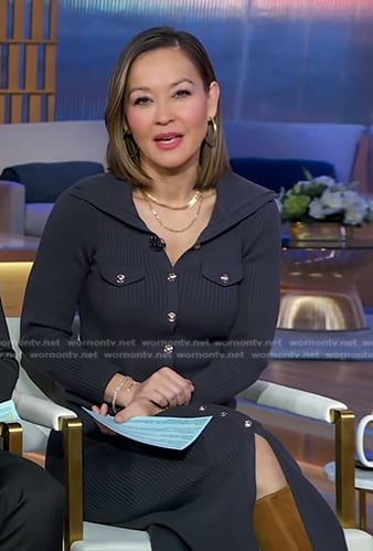Eva’s grey button front ribbed dress on Good Morning America