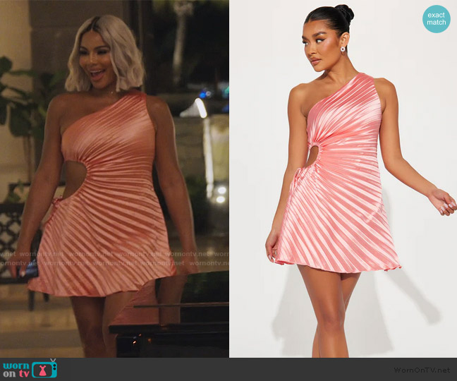Fashion Nova Elettra Pleated Satin Micro Mini Dress worn by Mia Thornton on The Real Housewives of Potomac