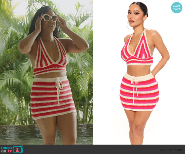 Mariyah Crochet Mini Skirt Set $39.99 worn by Jacqueline Blake on The Real Housewives of Potomac