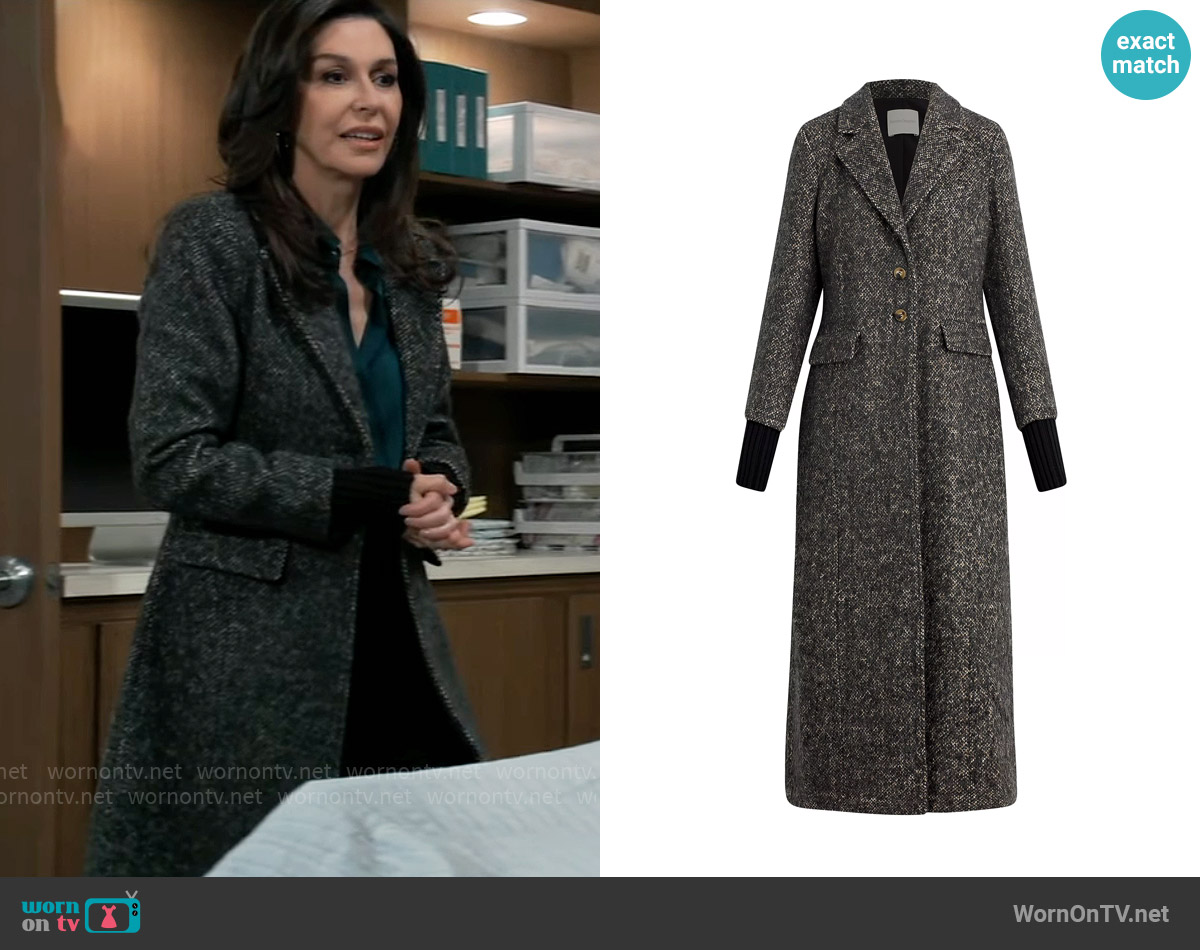 Favorite Daughter The City Coat in Black Multi worn by Anna Devane (Finola Hughes) on General Hospital